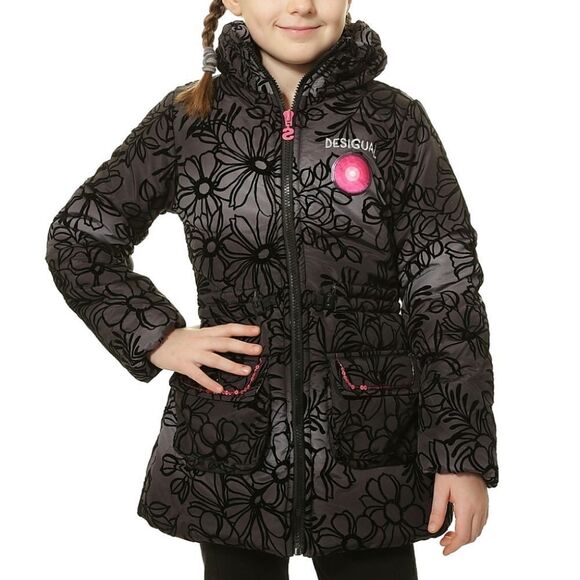 EUC Desigual Girls 5/6 Velvet Flocked Floral Print Snow Jacket with Sequins - Picture 1 of 8